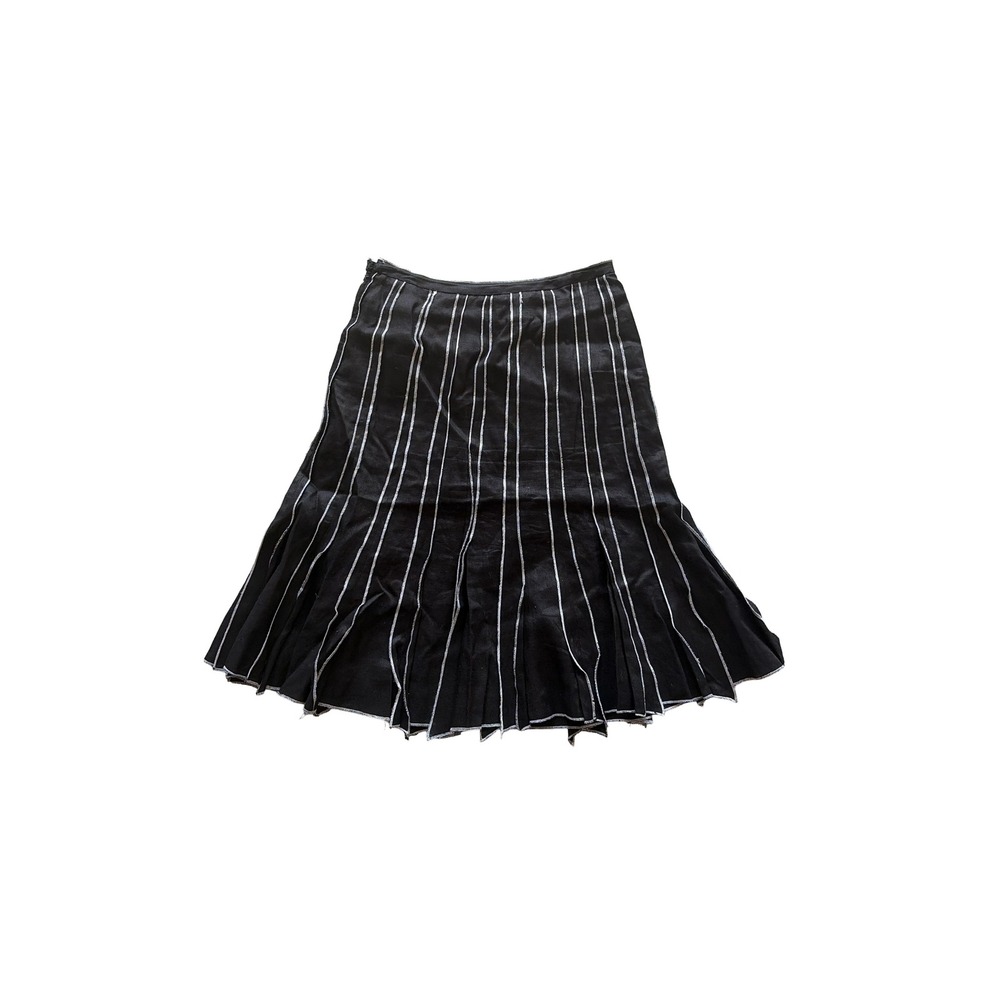 Carole Little Vintage Black Linen Midi Skirt White Contrast Stitch Size 6 Small